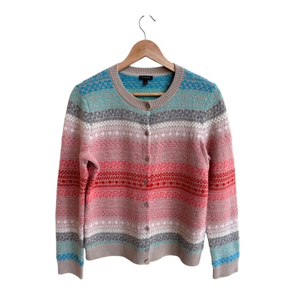 Talbots Pastel Multicolor Fairisle Stripe Lambswool Round Neck Womens Size M - Picture 1 of 12